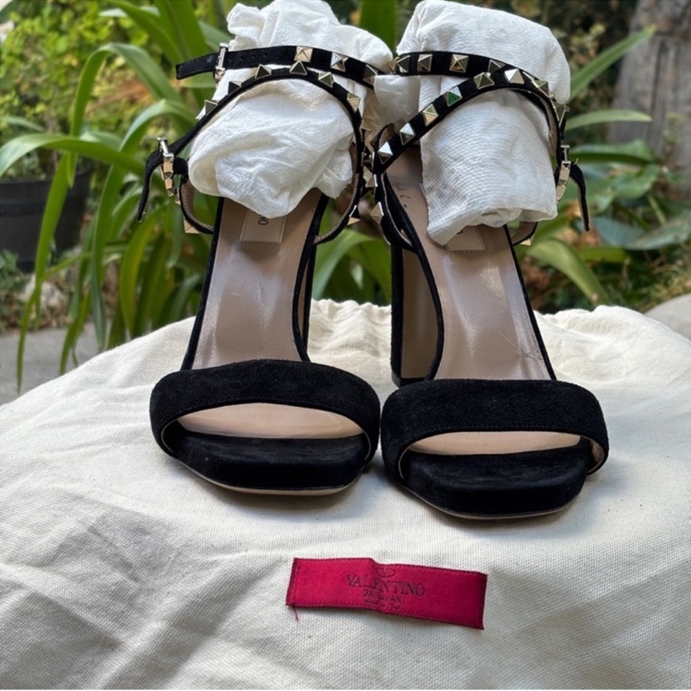 Valentino rockstud suede sandals block chunky heels ankle strap - Picture 2 of 11